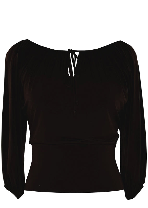 3/4 sleeve gathered neck single layer top