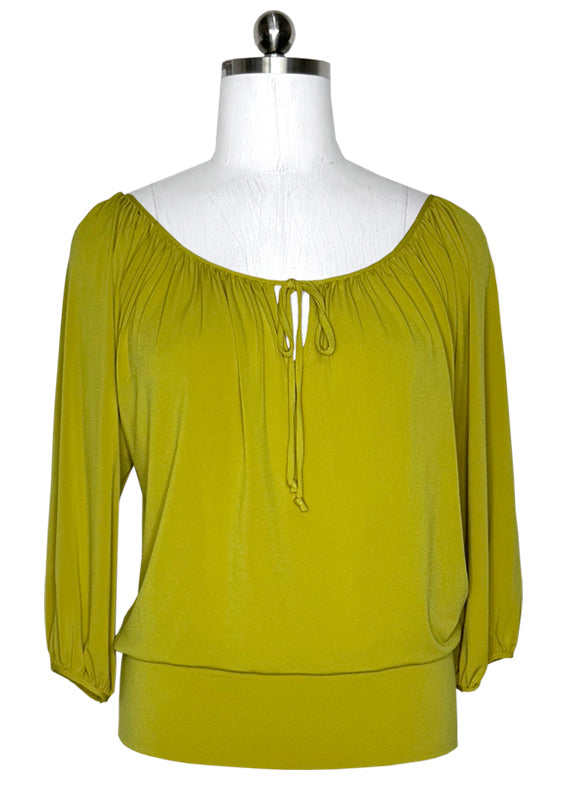 3/4 sleeve gathered neck single layer top – EvaVarro
