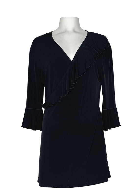 3/4 sleeve ruffle detail single layer tunic