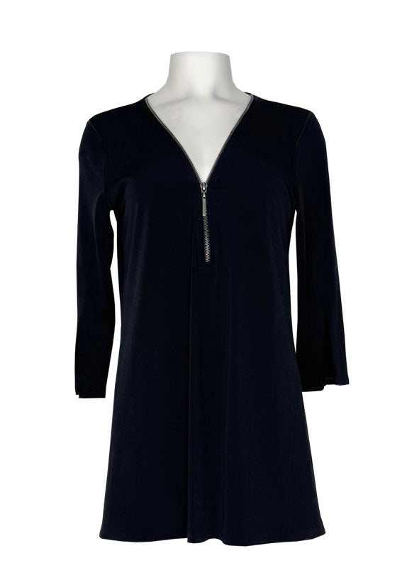 3/4 sleeve front zipper single layer tunic