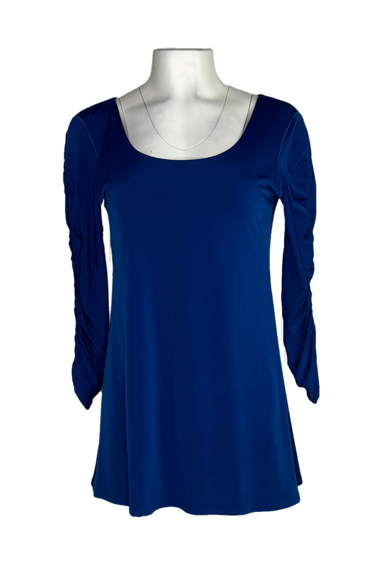 U neck 3/4 ruched sleeve lined tunic