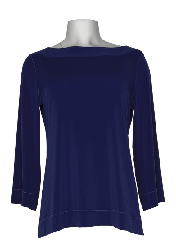 Boatneck 3/4 sleeve banded single layer tunic