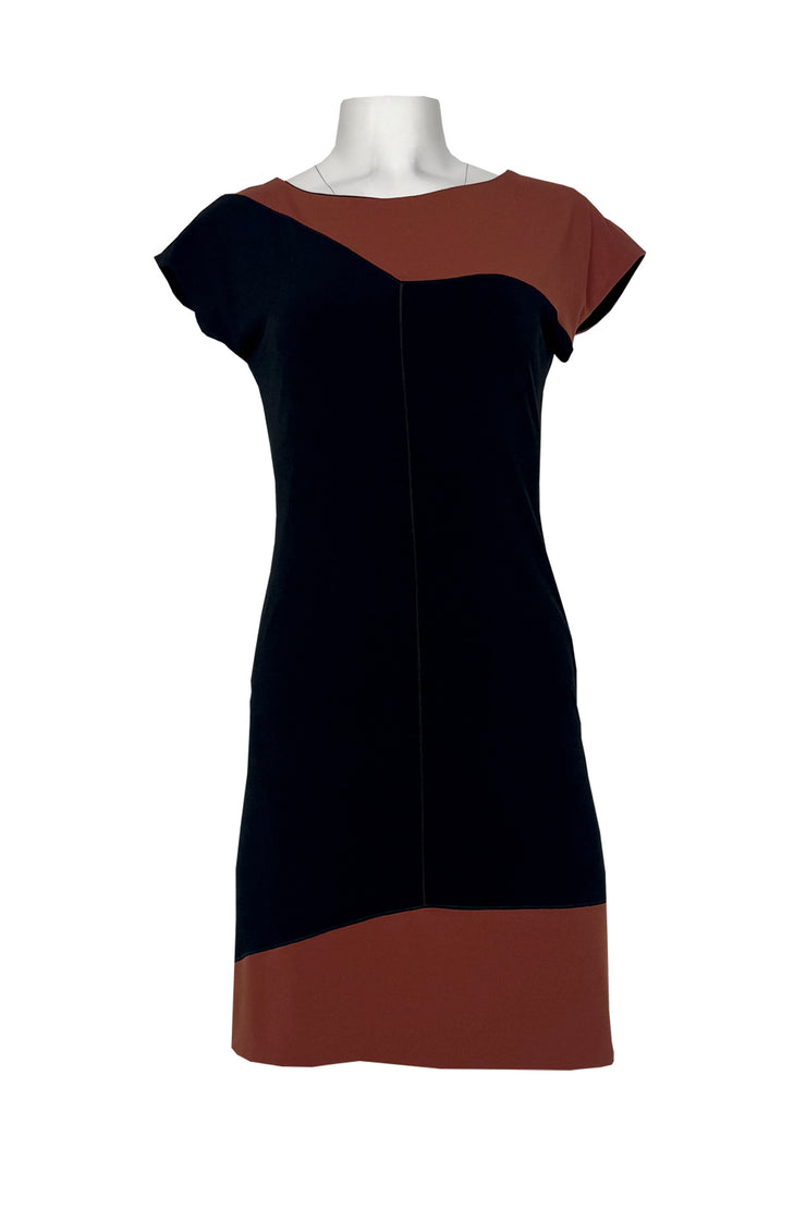 Boatneck drop shoulder lined color block dress