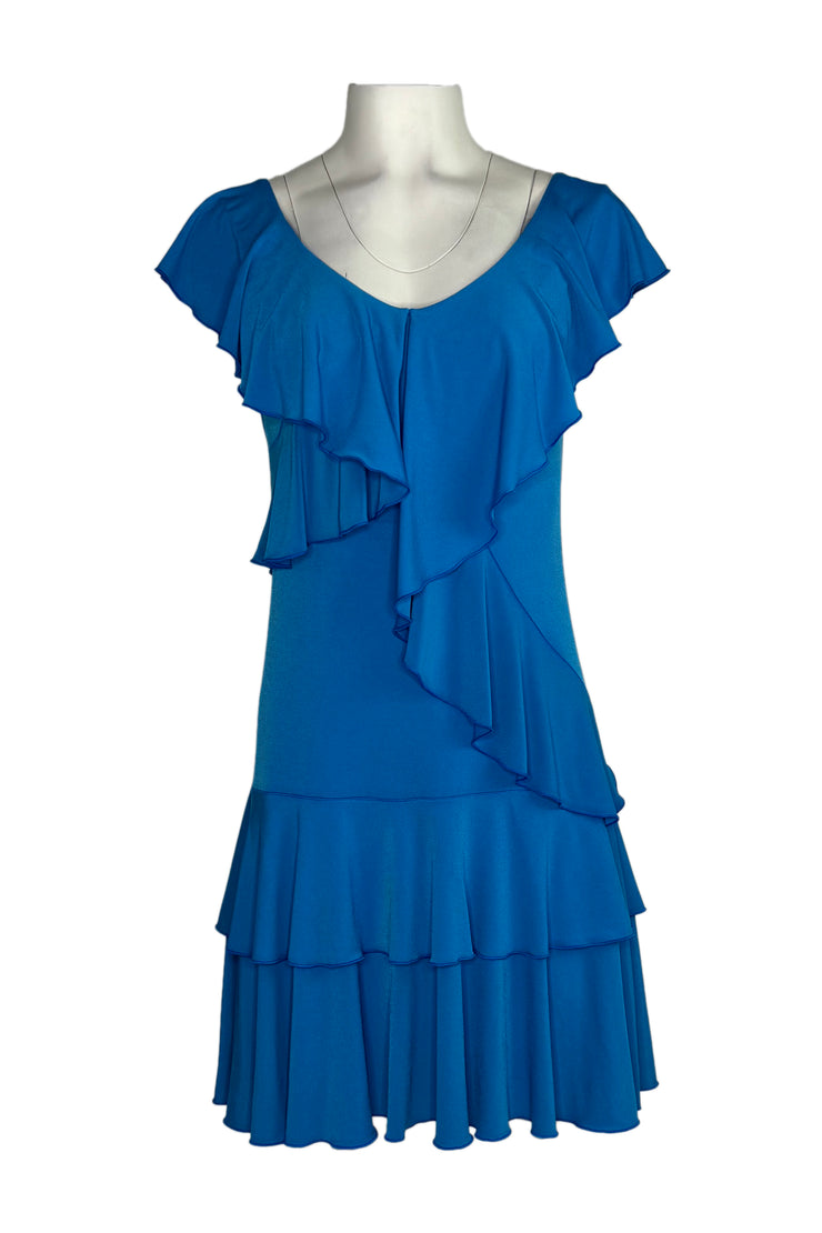 V neck ruffle 3/4 sleeve knee length dress