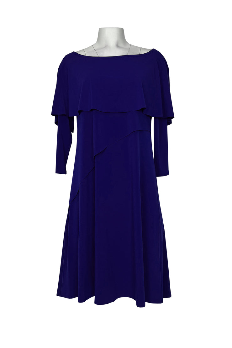 3/4 sleeve boatneck cascade dress