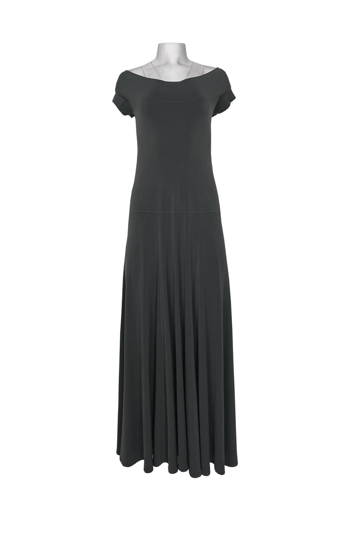 Off shoulder short sleeve flared long dress