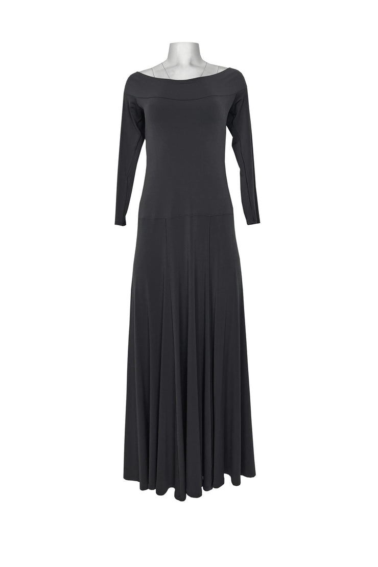Off shoulder 3/4 sleeve flared long dress