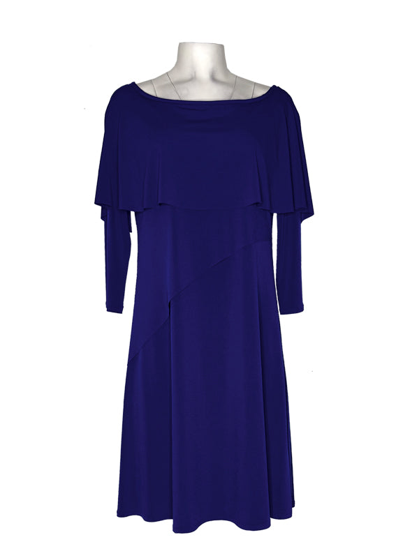 3/4 sleeve front overlay single layer dress