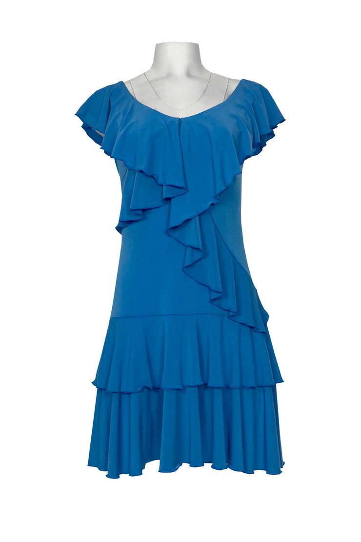 Sleeveless asymmetric double ruffle dress