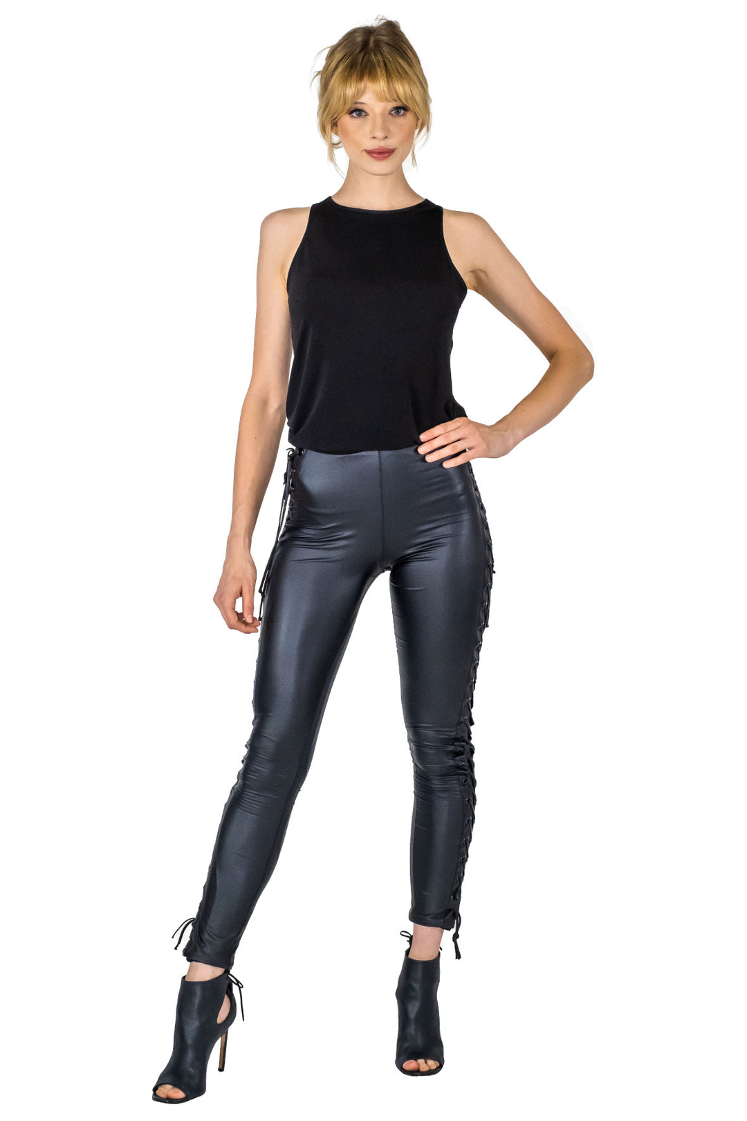 All Leatherette Lace Up Legging