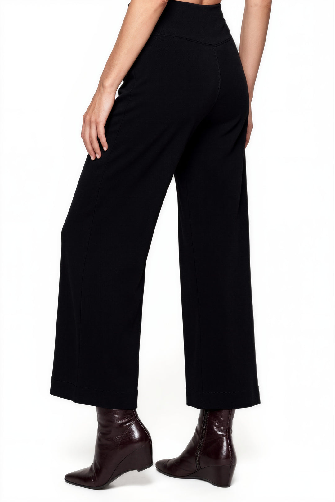 3.5" Yoke Straight Cropped High Elastic Waist Turn-over Pants
