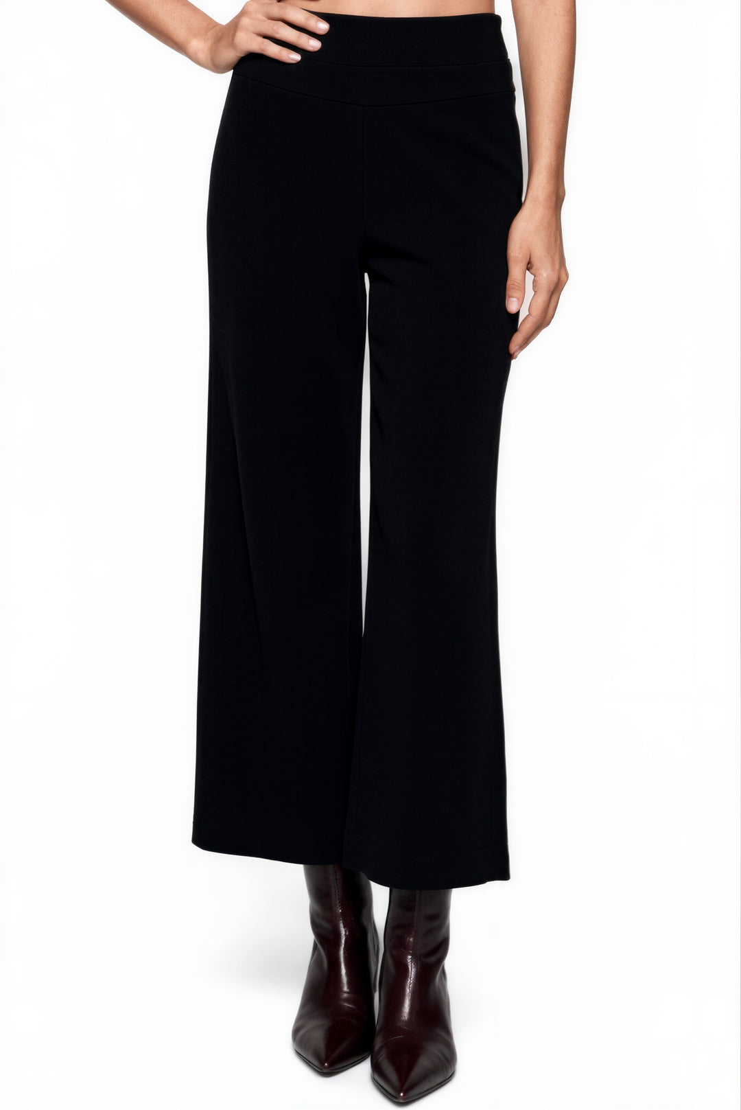 3.5" Yoke Straight Cropped High Elastic Waist Turn-over Pants