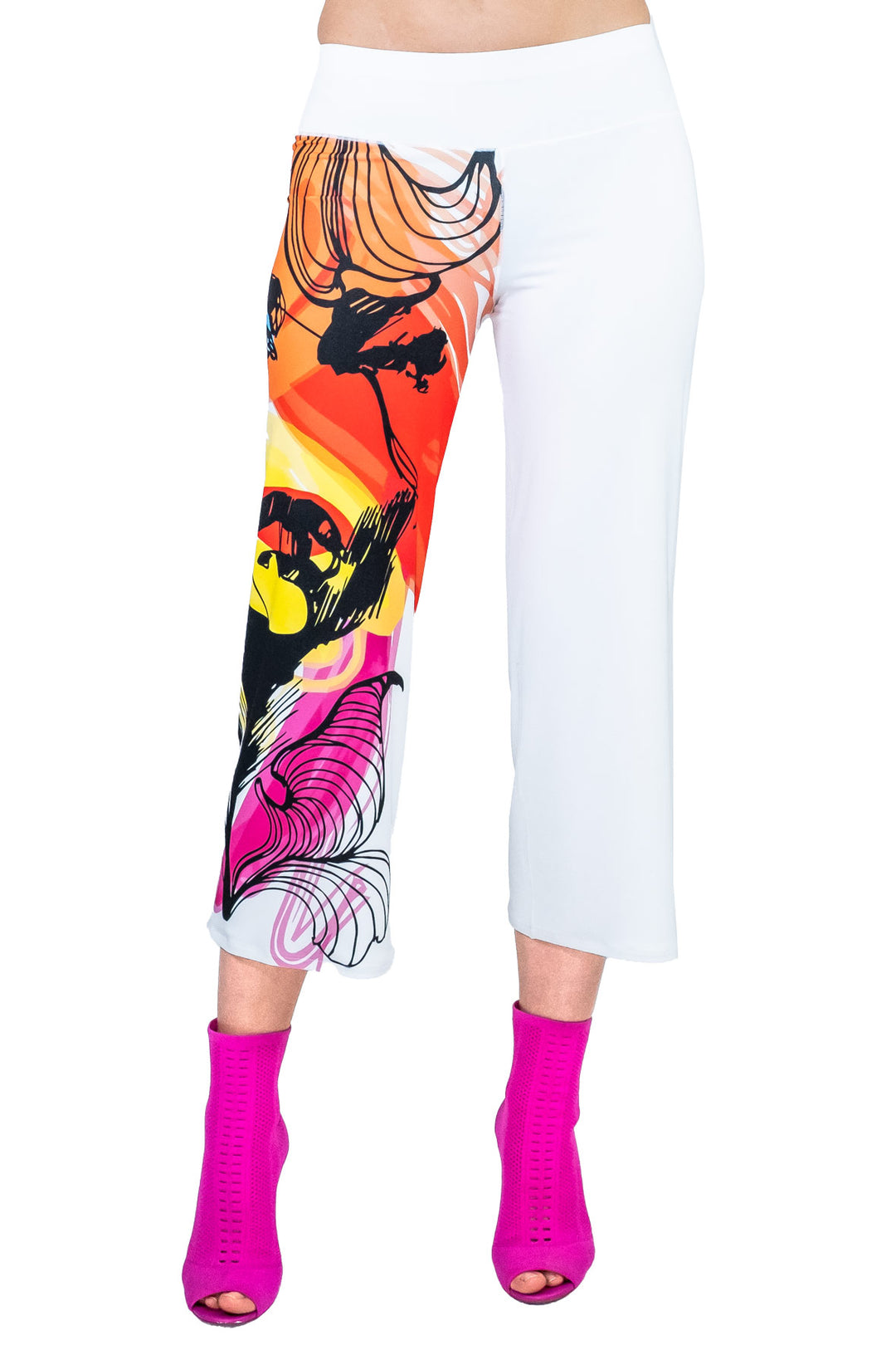 3.5" Yoke Straight Cropped High Elastic Waist Pants Single Layered