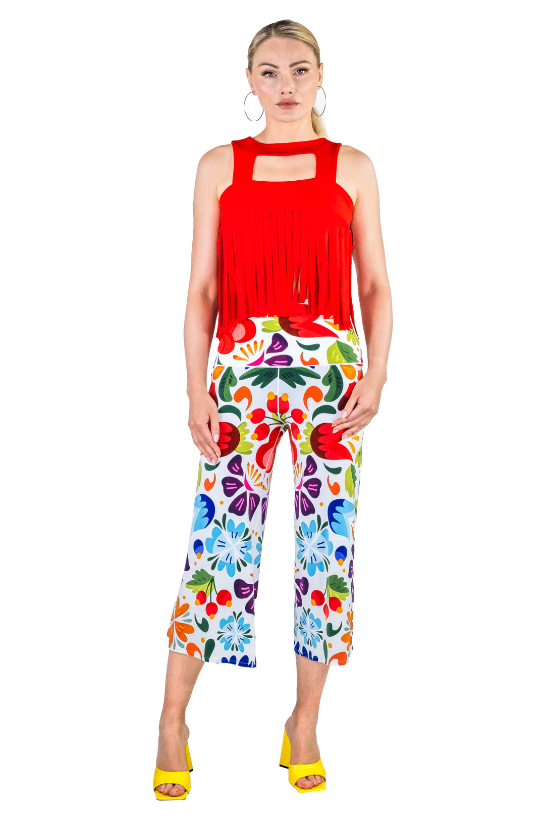 High Waist Side Slit Single Layered Cropped Pants