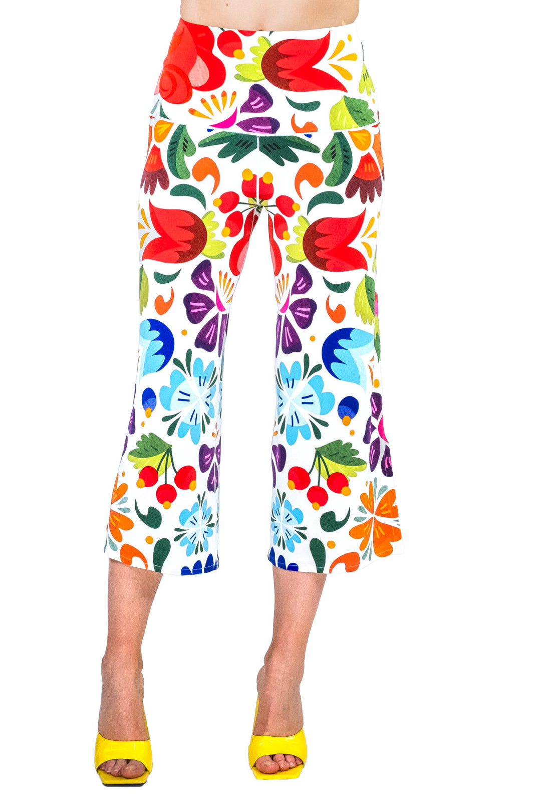 High Waist Side Slit Single Layered Cropped Pants