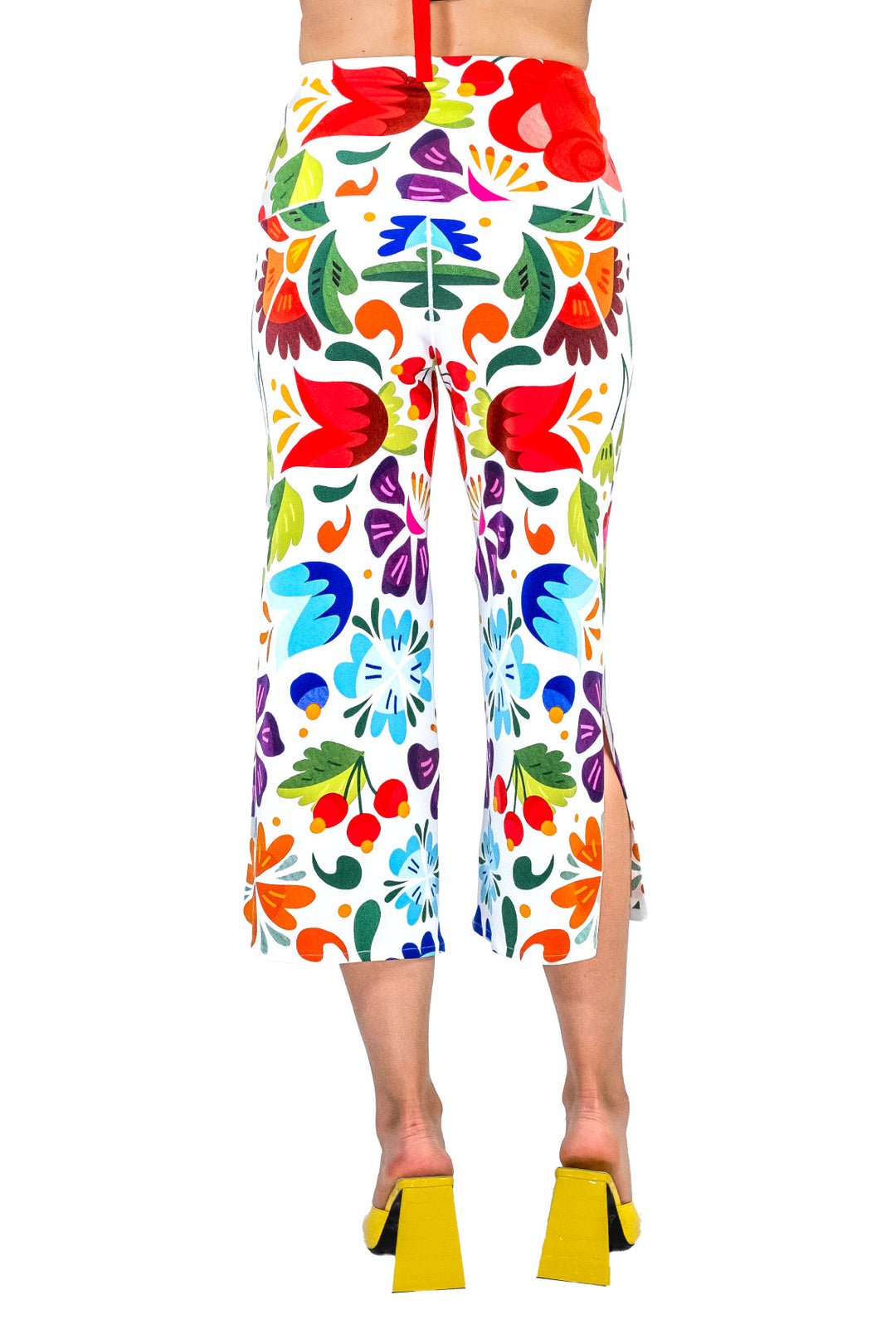 High Waist Side Slit Single Layered Cropped Pants