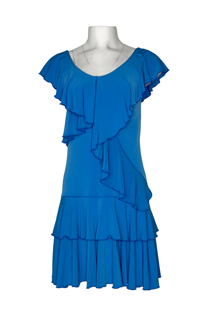 Sleeveless asymmetric double ruffle dress