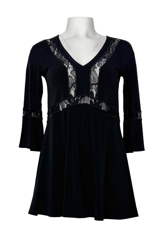 3/4 sleeve v neck insert lace tunic