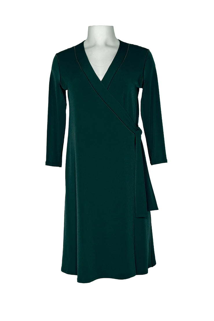 3/4 sleeve mock wrap side tie dress