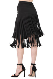Elastic Waist Layered Calf Length Fringe Skirt