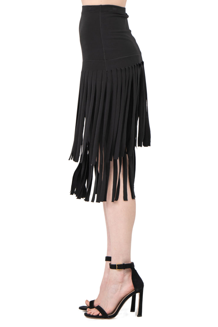 Elastic Waist Layered Calf Length Fringe Skirt