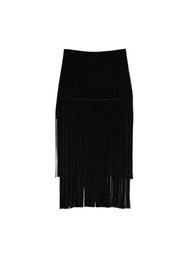 Elastic Waist Layered Calf Length Fringe Skirt
