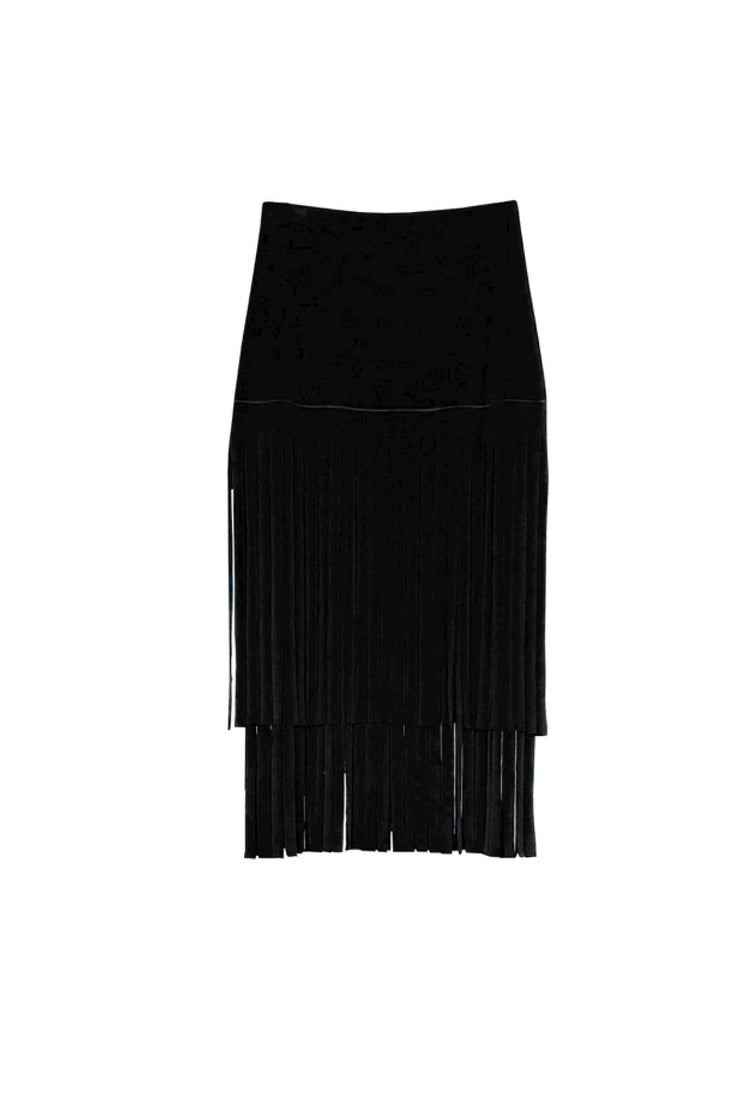 Elastic Waist Layered Calf Length Fringe Skirt