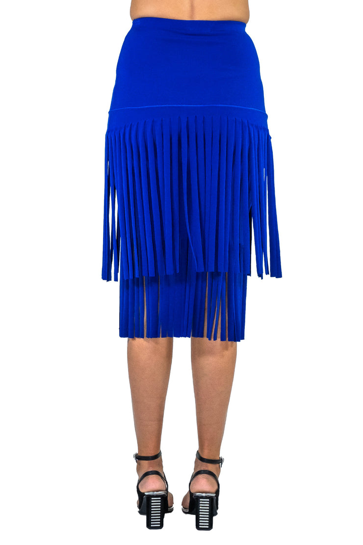 Elastic Waist Layered Calf Length Fringe Skirt