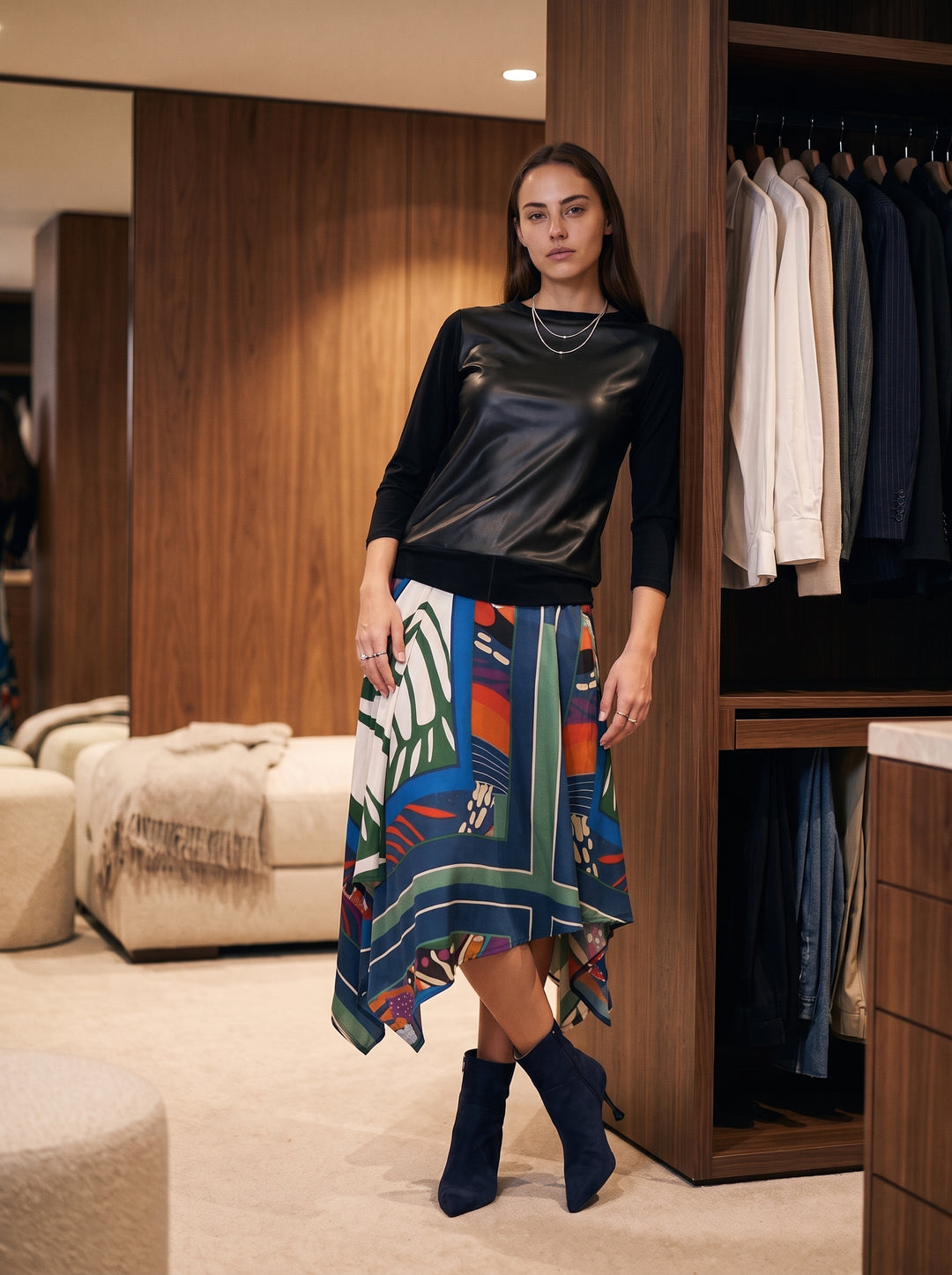 Leatherette Front Three Quarter Sleeve Top