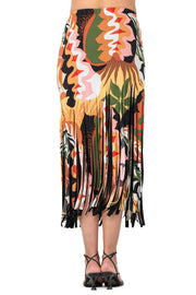 Asymmetric Long Fringe Skirt