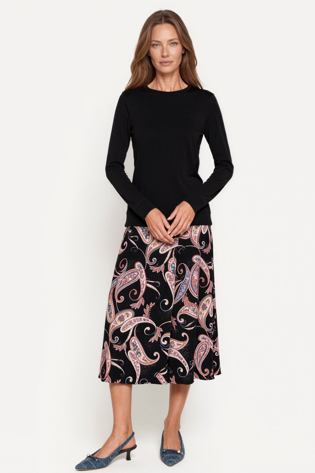A Line Fold Over Calf Length Skirt