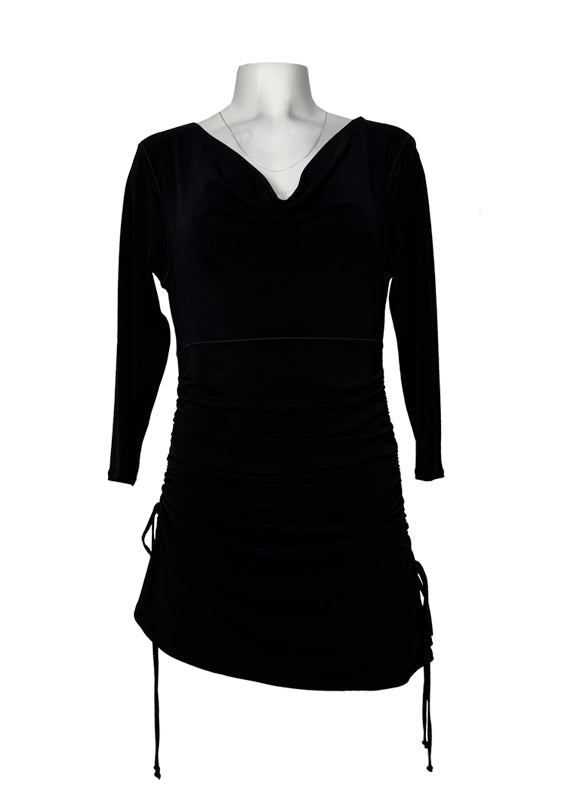 3/4 sleeve cowl nk gathered side tunic