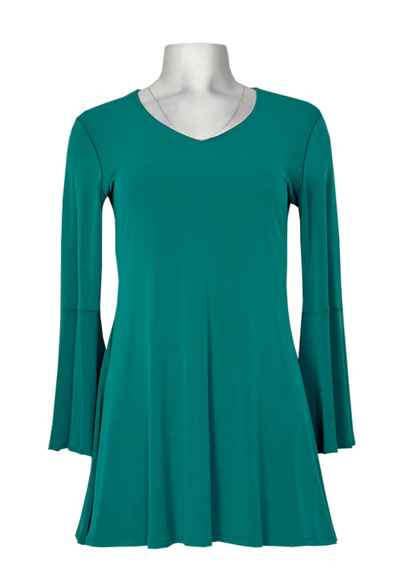 V neck bell sleeve single layer tunic