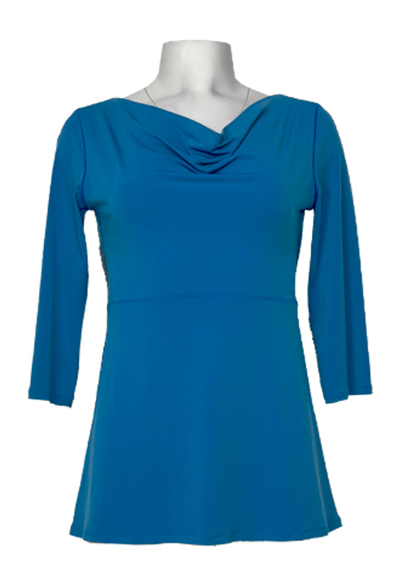 3/4 sleeve cowl neck single layer tunic