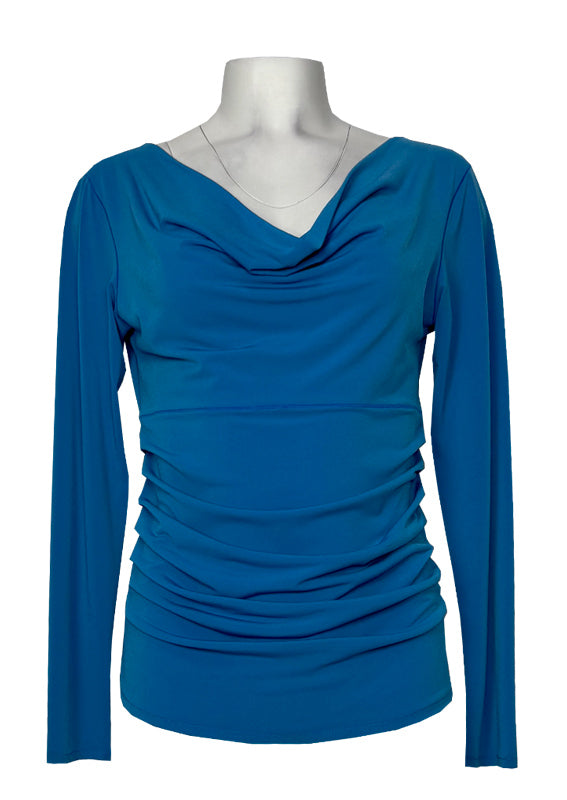 Long sleeve cowl neck gathered side tunic