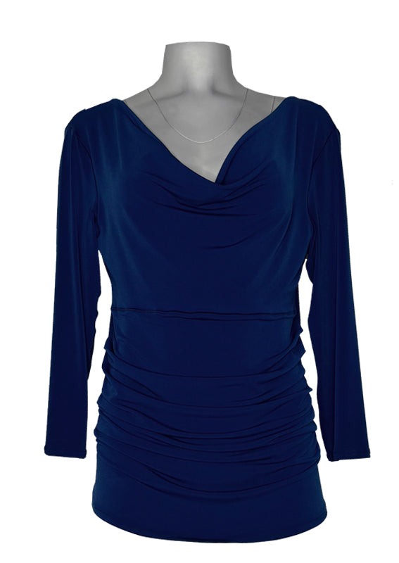 3/4 sleeve cowl neck gathered side tunic