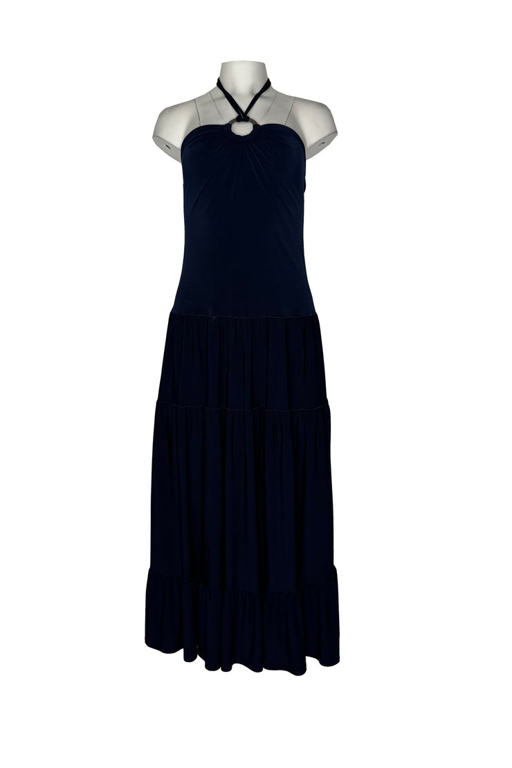 O ring neck tie 3 tiers long dress