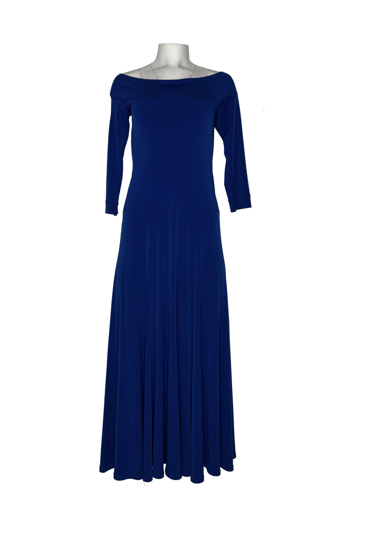 Off shoulder 3/4 sleeve flared long dress