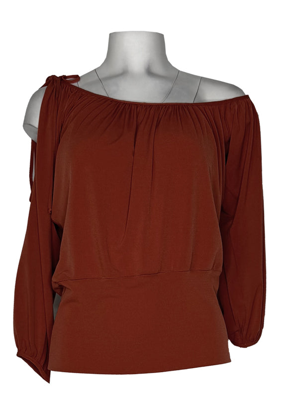 Off shoulder gathered neck single layer tunic