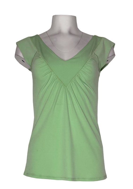 V gathered neck sleeveless single layer tunic