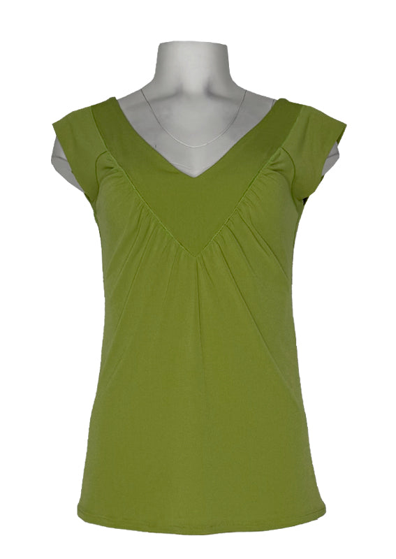 V gathered neck sleeveless single layer tunic
