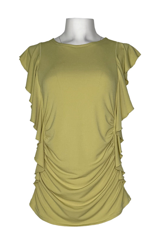 Scoop neck double ruffle single layer top