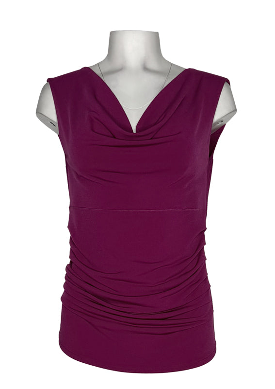 Sleeveless cowl neck gathered side tunic