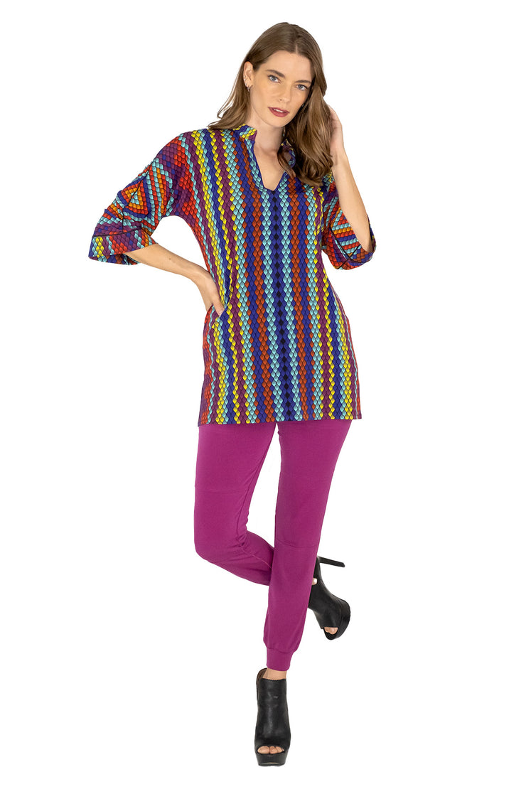 3/4 Sleeve Mandarin Neck Slits Tunic