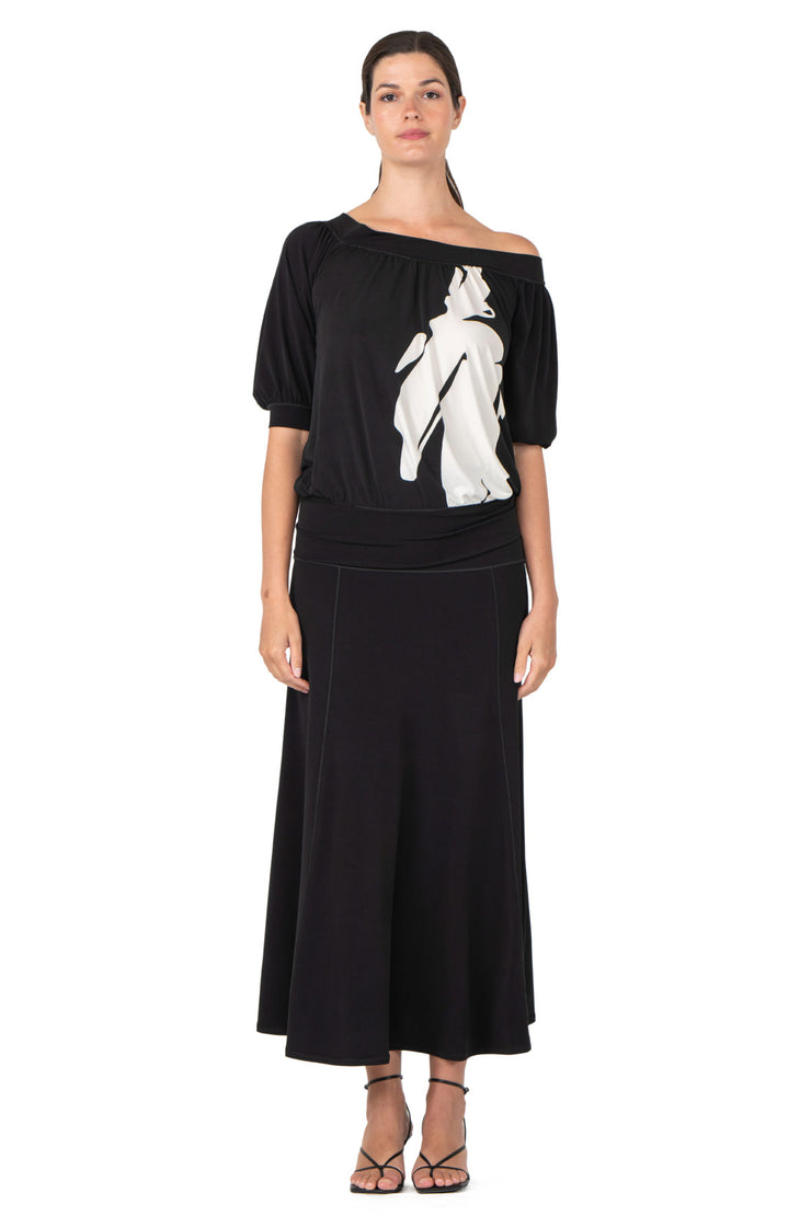 3/4 Sleeve Off Shoulder Banded Blouson Top