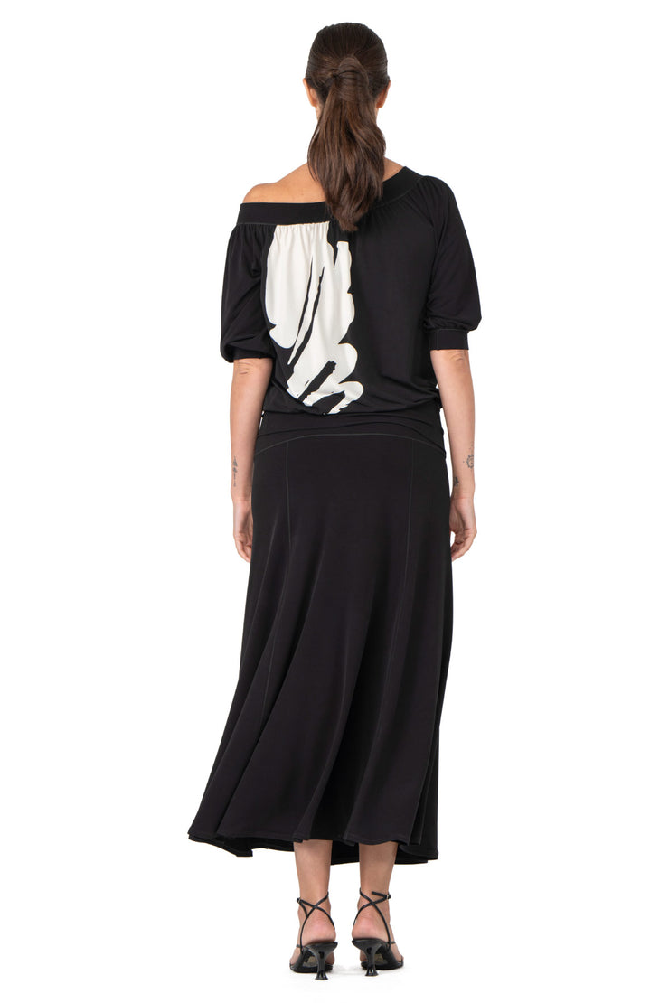 3/4 Sleeve Off Shoulder Banded Blouson Top