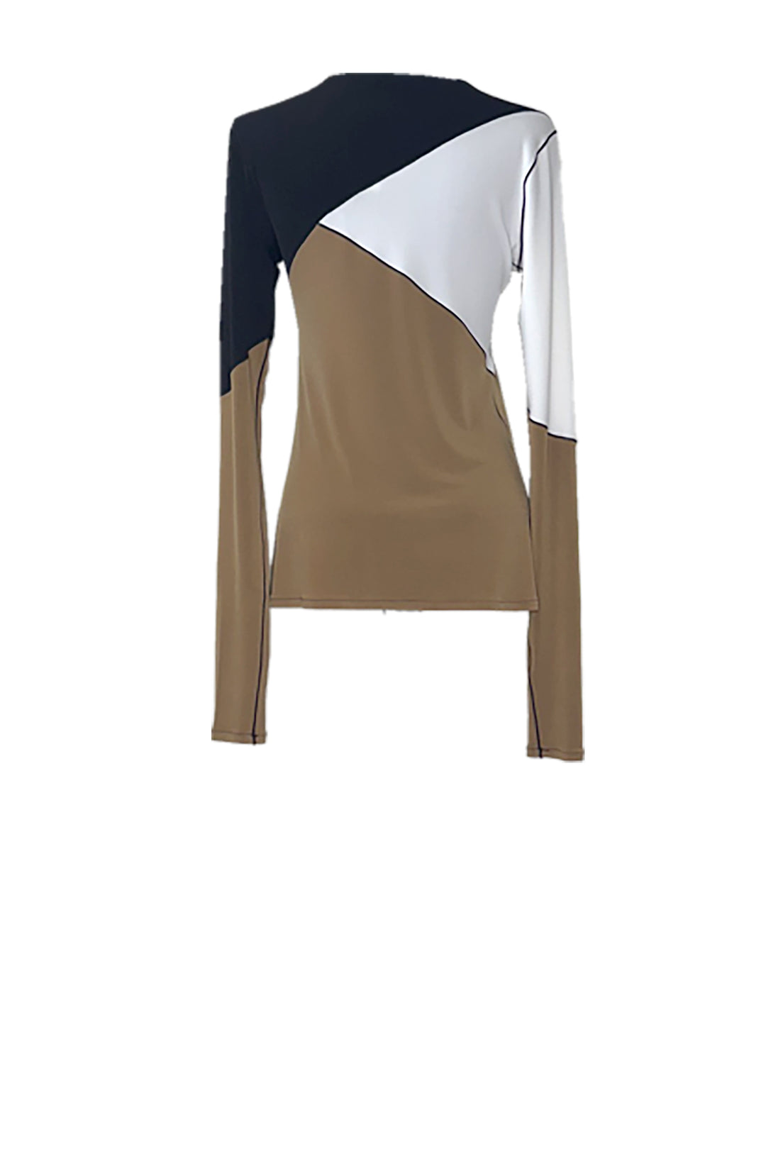 COLOR BLOCK EXTRA LONG SLEEVE SINGLE LAYERED CREW NECK TOP