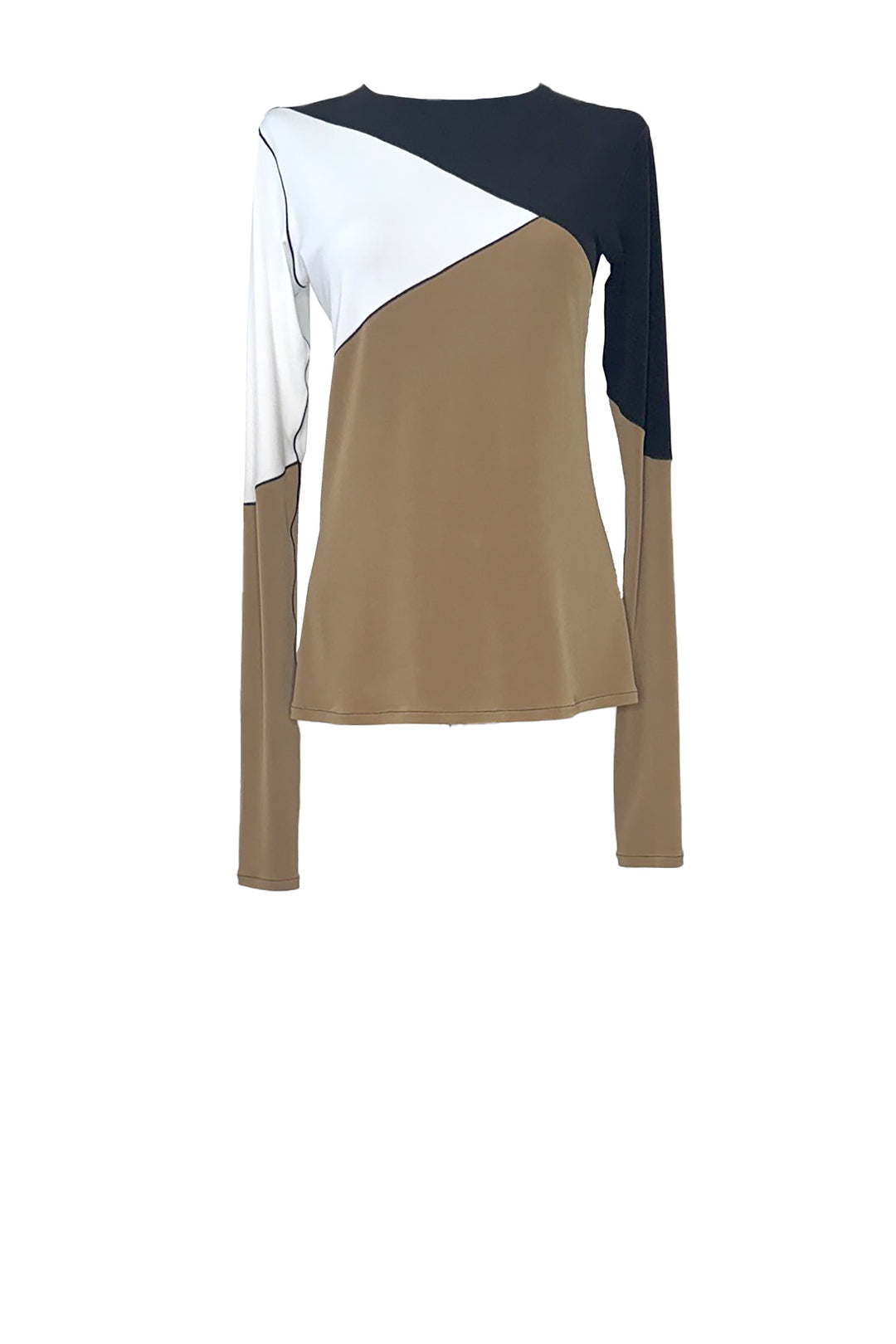 COLOR BLOCK EXTRA LONG SLEEVE SINGLE LAYERED CREW NECK TOP
