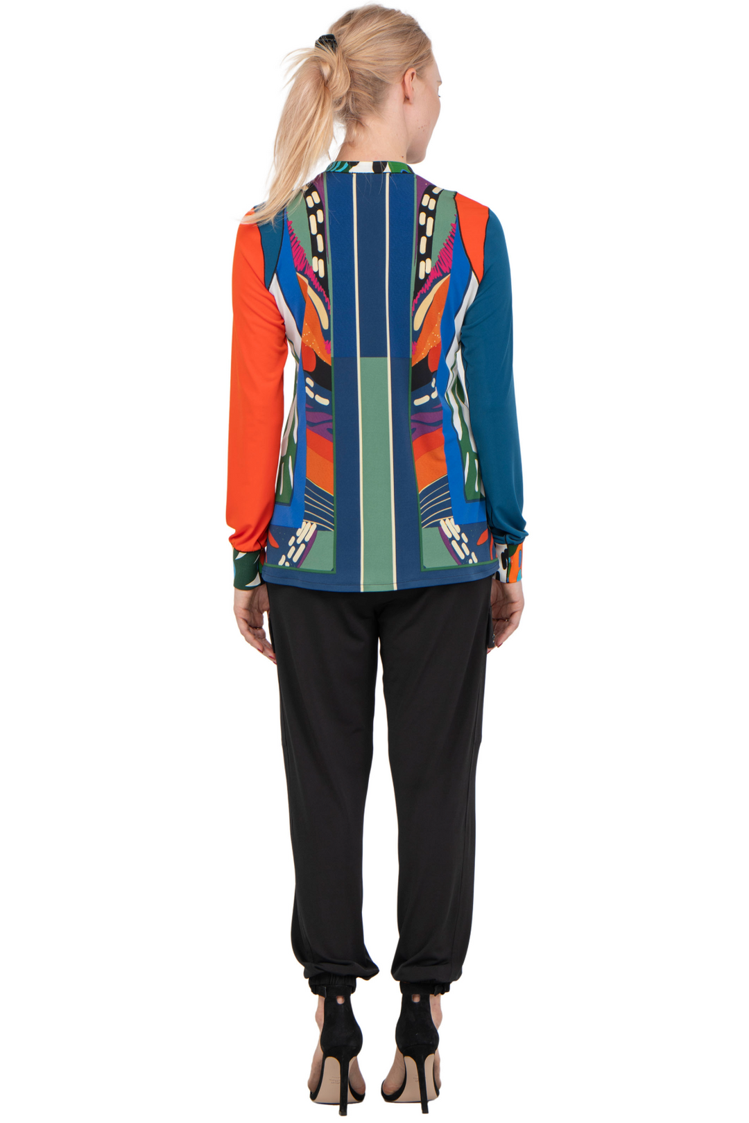 Long Sleeve Mandarin Collar Button Front Top