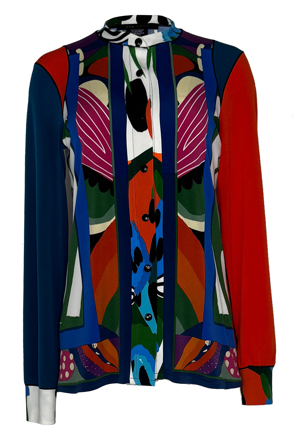 Long Sleeve Mandarin Collar Button Front Top
